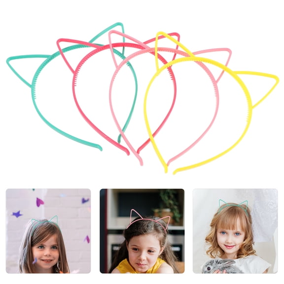OFFIGAM 4Pcs Multicolor Plastic Cat Ear Headbands Lightweight Hairbands for Event Decoration