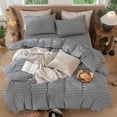thumbnail image 2 of MooMee Gingham Duvet Cover Set Queen 100% Washed Cotton Linen Like Textured Breathable Lightweight 3-Piece (Black& White, 90"x90"), 2 of 8