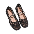 thumbnail image 5 of CHWshoes Square Toe Lace Ballet Crochet Flats Women Closed Toe Shoes Comfortable Dressy Walking Shoes，Black Size 36, 5 of 6