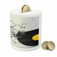 thumbnail image 3 of Music Piggy Bank, Flying Music Notes Abstract Design Disc Album Dancing Nightclub Print, Ceramic Coin Bank Money Box for Cash Saving, 3.6" X 3.2", Yellow Black Ivory, by Ambesonne, 3 of 4