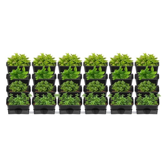 ToppiJoy 24 Planters Hanging Vertical Wall Planter, Stackable Wall-Mounted Planter Indoor Outdoor with 6 Drainage Pot (Black)