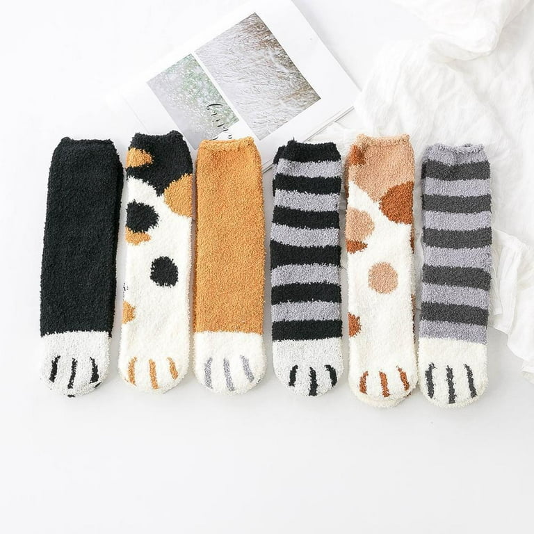 1Pair Women Coral fleece Socks Short Socks Sleep Sock Floor Cat Paw Socks  Fluffy