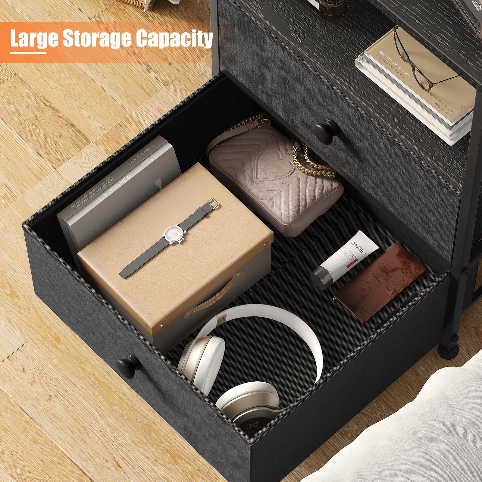 EnHomee End Table Metal Side Table Nightstands for Bedroom, Dark Grey Double