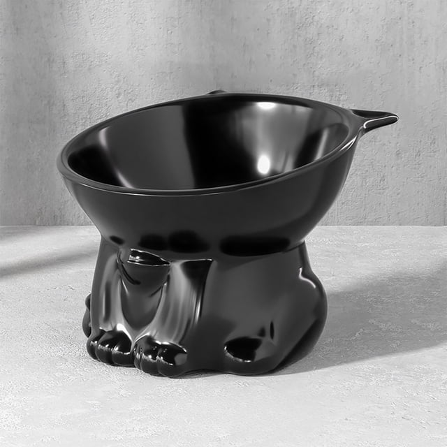 Comedero grande para gatos Lisbinx | Plato elevado para mascotas con soporte para el cuello | Capacidad de 250 ml | Diseño antiderrames | Plástico | Negro/Blanco | 13 x 10,5 x 8,5 cm