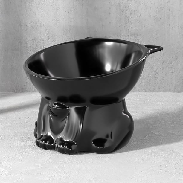 Comedero grande para gatos Lisbinx | Plato elevado para mascotas con soporte para el cuello | Capacidad de 250 ml | Diseño antiderrames | Plástico | Negro/Blanco | 13 x 10,5 x 8,5 cm