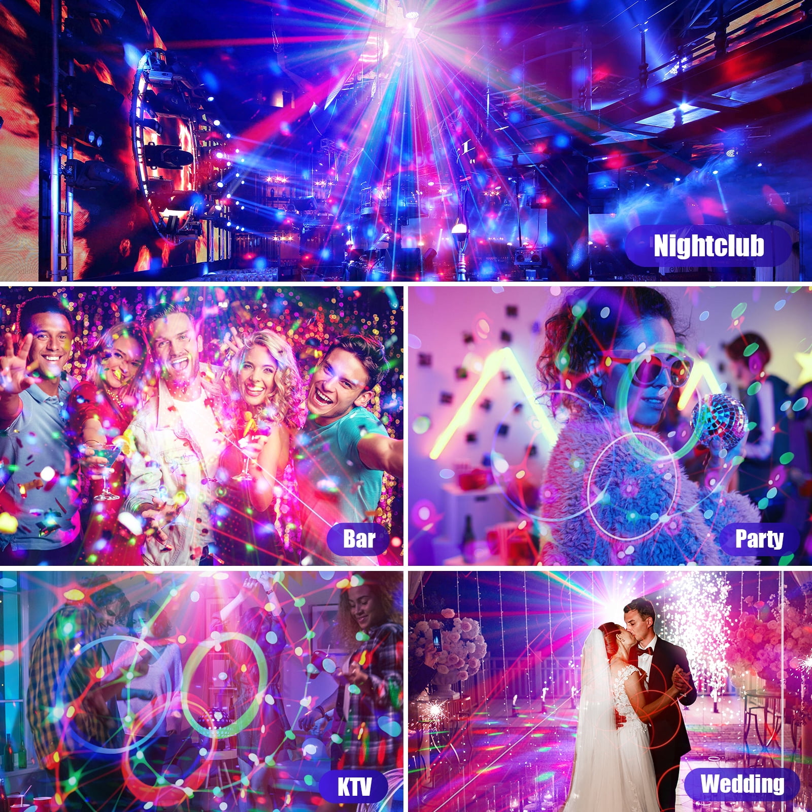 Disco Lights for Parties, 2 Pack DJ Lights with Rotating Disco Ball and RGB Party Lights, Sound Activated Disco Ball Light with Remote for Indoor Stage, Birthday and Christmas