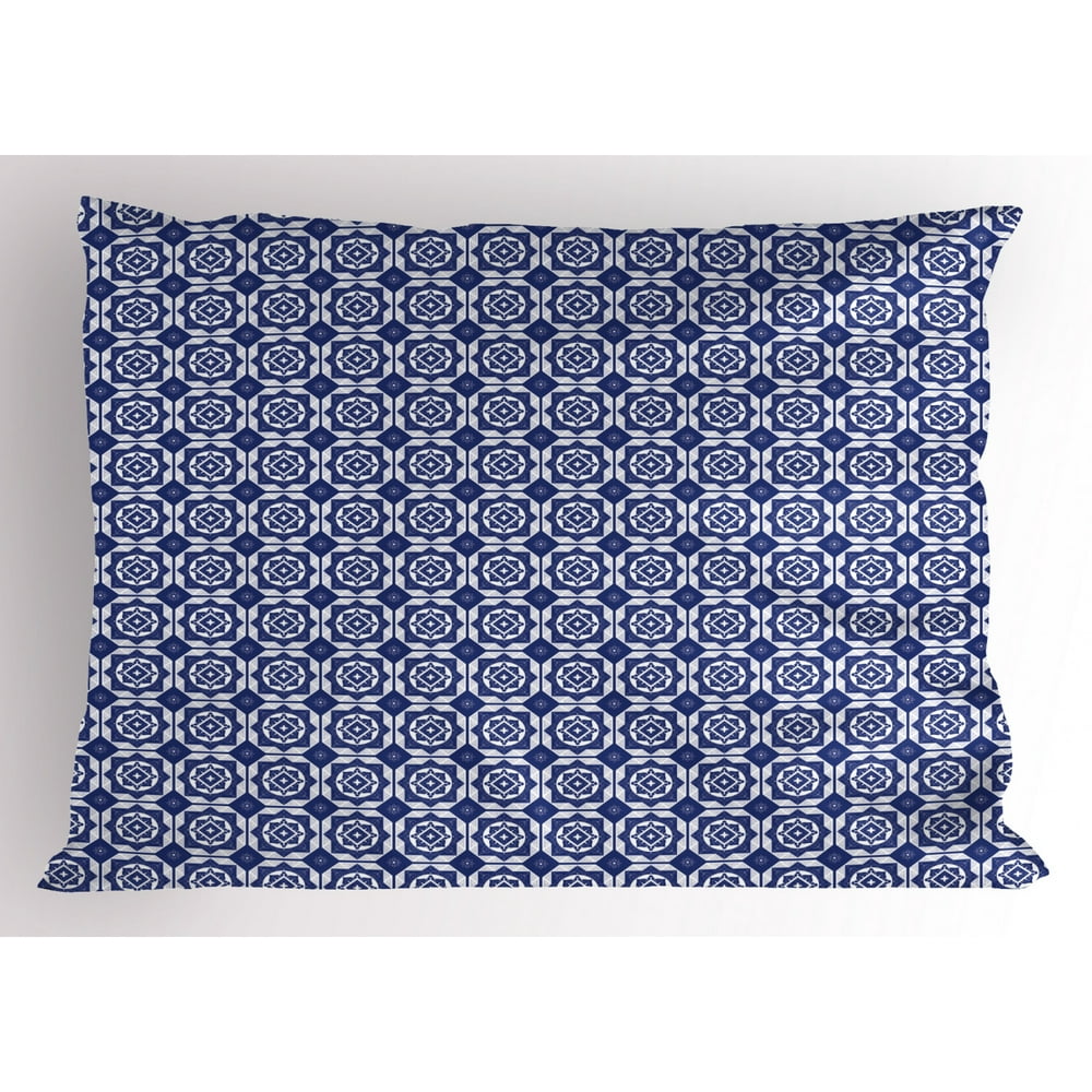 Dutch Pillow Sham Delft Style Geometric Pattern with Rhombuses and