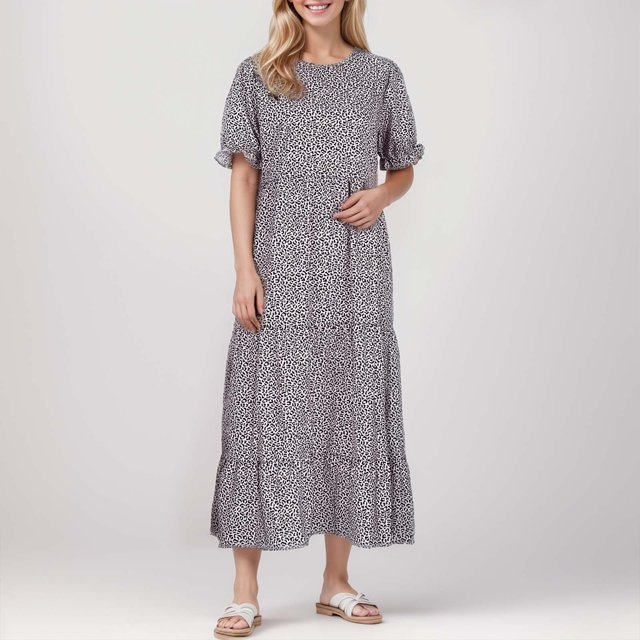 WILLBEST Robes Quinceanera Dama Robe Décontractée Imprimée pour Femmes Manches Courtes Col Rond avec Fermeture à Boutons Ajustement Confortable Robe d'Été