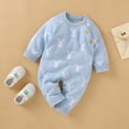 thumbnail image 2 of HNMKIU Combinaison Tricotée en Tricot à Manches Longues Printemps Automne Décontractée Confortable Douce Lapin Adorable Mignonne à la Mode Col Ras du Cou à Boutons-Pression Vêtements pour Garçon Fille Bleu Pâle,6-12 Mois, 2 of 6