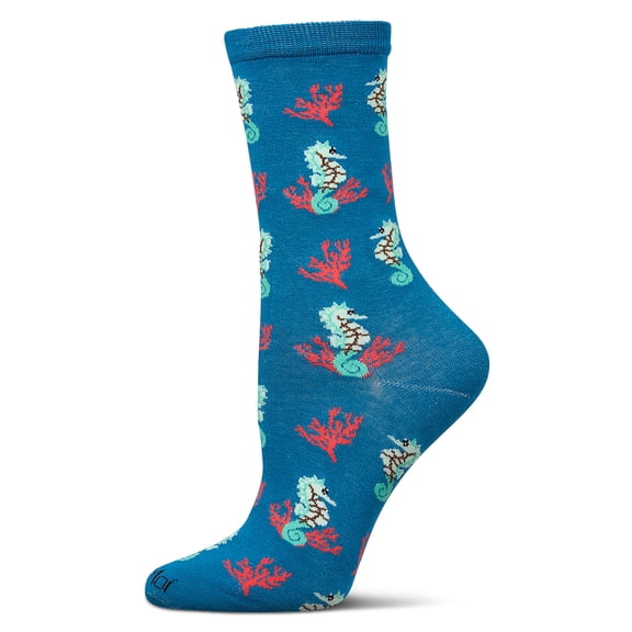 MeMoi Women's Seahorses Rayon from Bamboo Crew Socks - Womens - Female, 9-11, Celestial