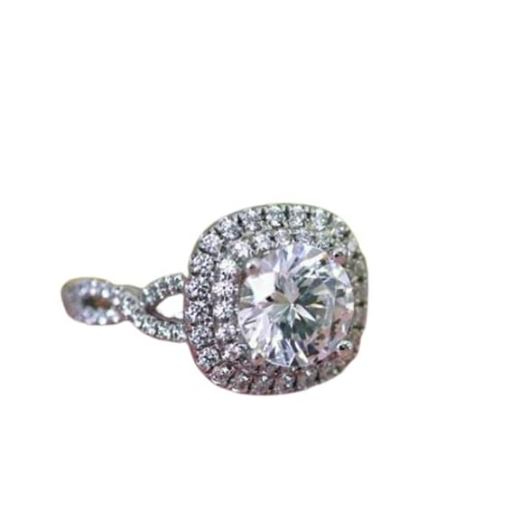 HeartsAndYou 3ct Round Cut Moissanite Double Halo Engagement Ring for Women 18k White Gold over Silver