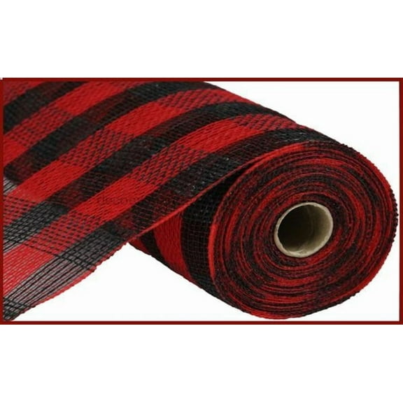 Faux Jute Check Deco Mesh, Red Black - 21 inches x 10 Yard