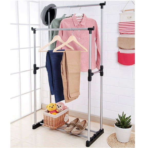 Ktaxon Double Heavy Duty Rail Adjustable Portable Clothes Hanger Rolling Garment Rack