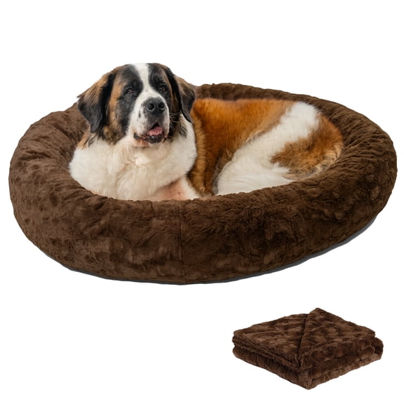 Best Friends by Sheri Bundle Set The Original Calming Lux Donut Cuddler Cat and Dog Bed Pet Throw Blanket, Dark Chocolate, Extra Large, 45x45