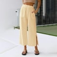 thumbnail image 2 of Xihbxyly Plus Size Linen Pants for Women Summer Cotton Pants Women 2025 Soft Casual Solid Color Drawstring Tie Elastic Waist Cargo Pants with Pockets Loose Fit Yellow M #1, 2 of 6