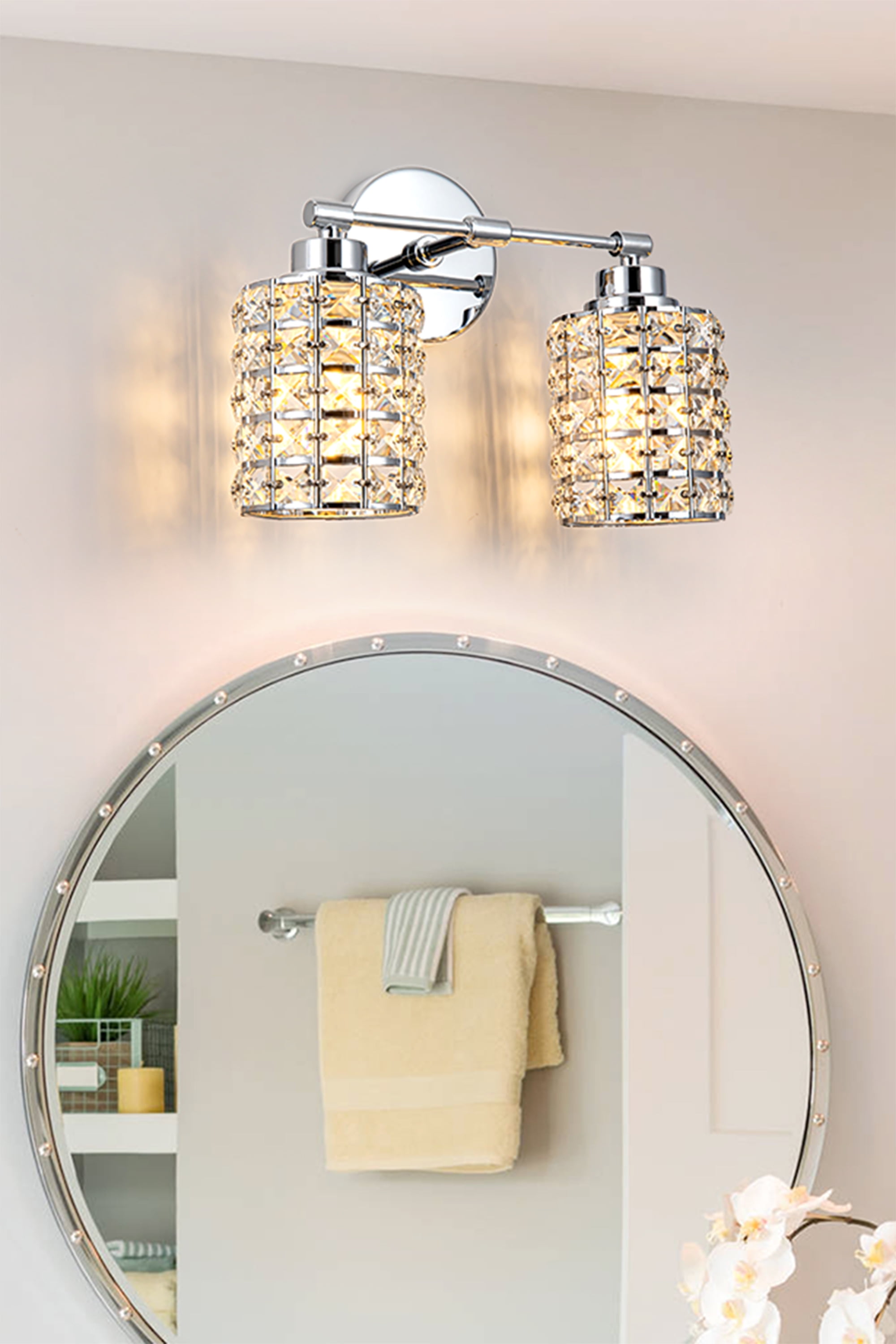 2-Lights Vanity Lights, Crystal Bathroom Light Fixtures Over Mirror Indoor Lighting Matte Black with Crystal Shades for Makeup & Dressing Table Foyer
