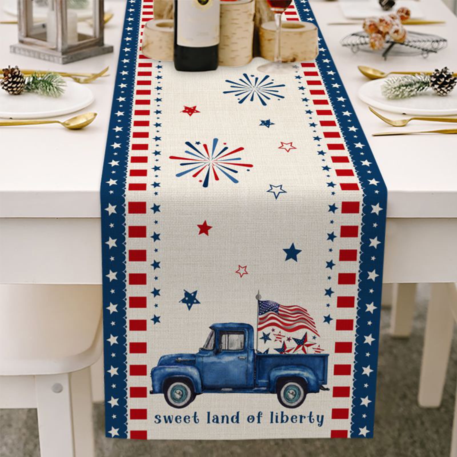 July 4th Table Runner Patriotic Decorations, 13 x 70 Inch American Flag