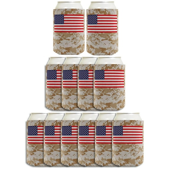 Patriotic Can Cooler American Flag Desert Digital Camo 4th of July 12-Pack Can Drink Thermocoolers