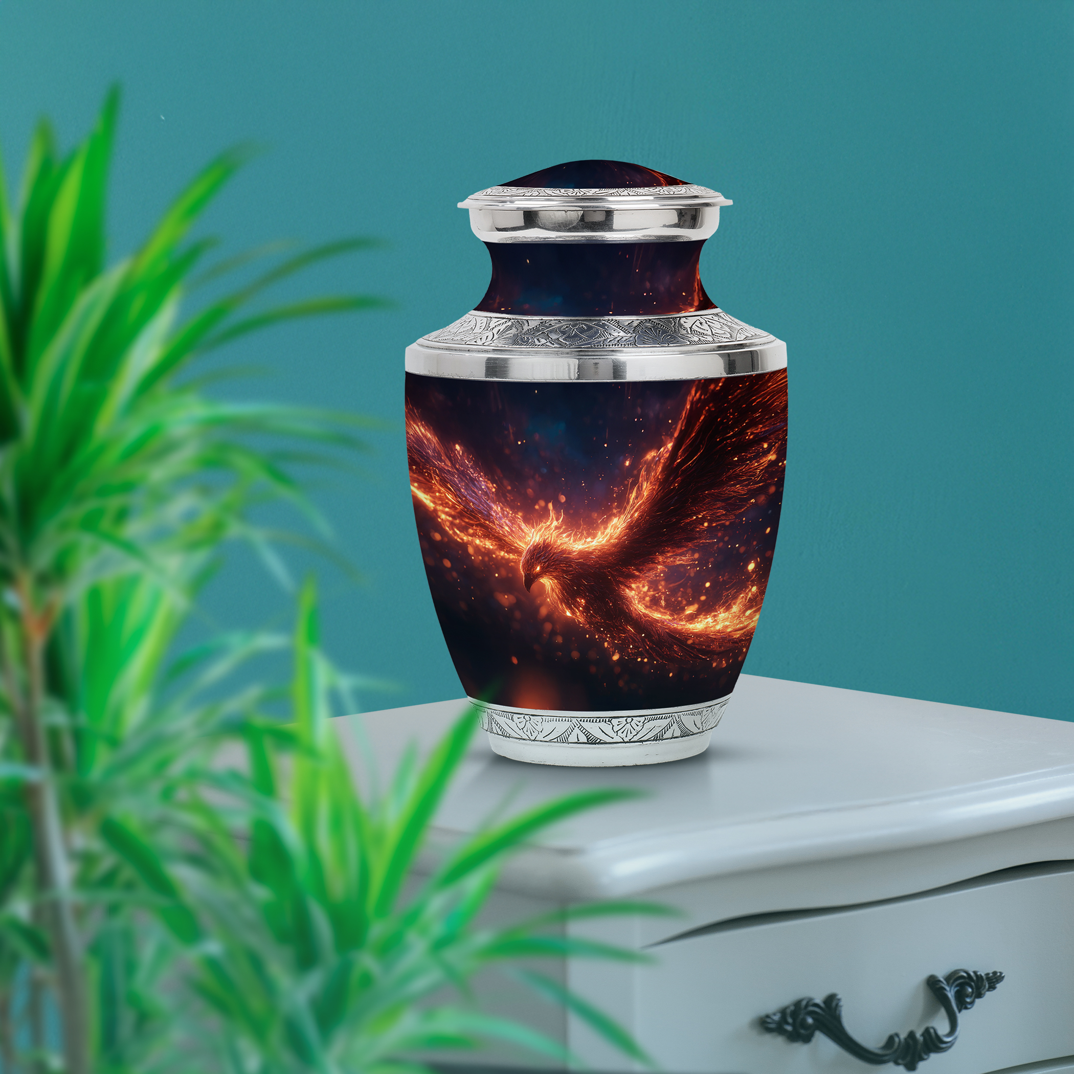 SABURIAL Phoenix Urn - Unique Handcrafted Burial Urns for Human Ashes - Beautiful Mini Cremation Urn for Adult Female Ash - Decorative Funeral Urns - Comb - 10 Inch Large & 3 Inch