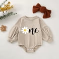 thumbnail image 1 of Baby Girls Romper Set  Long Sleeve Crew Neck Flower Letters Print Romper with Bowknot Hairband, 1 of 9