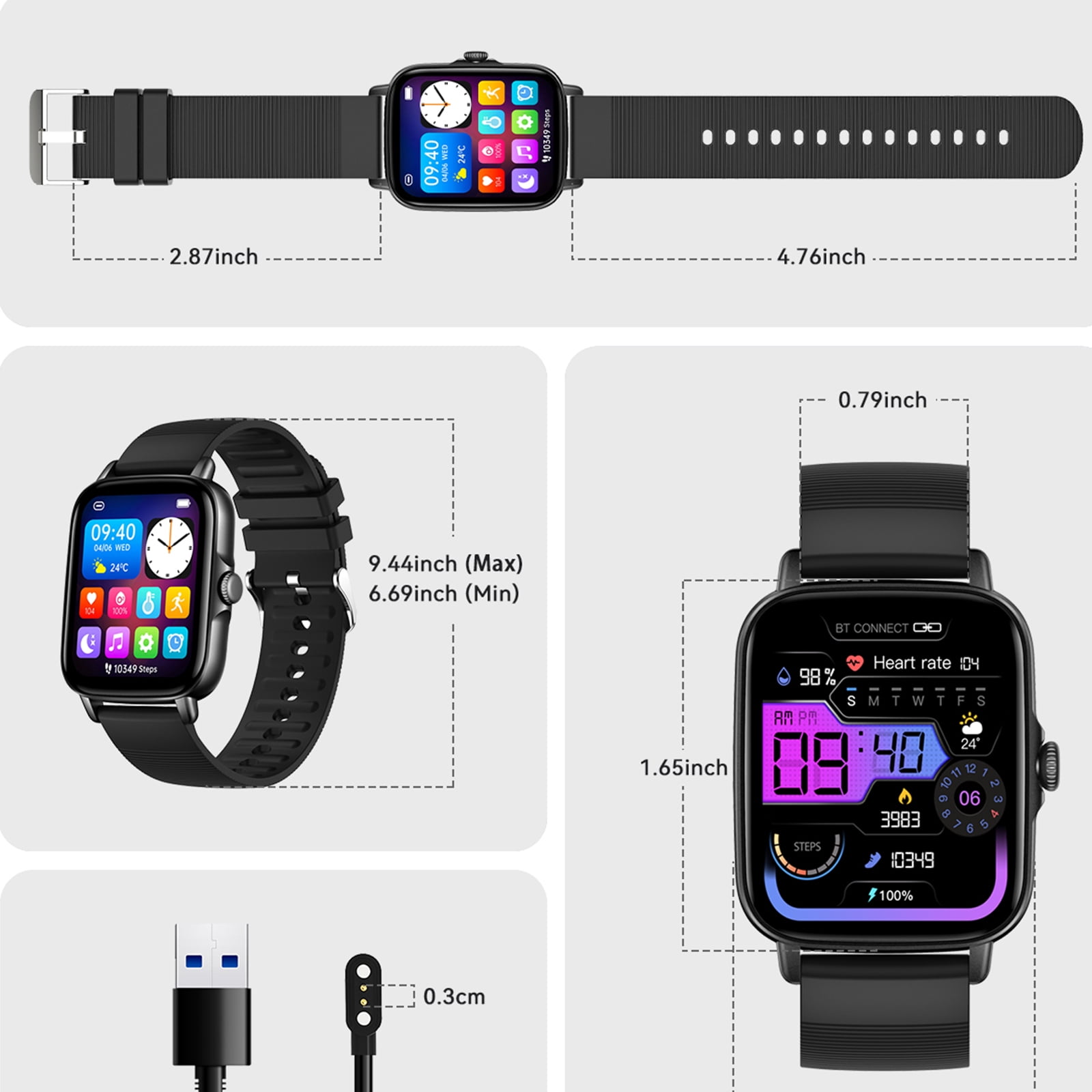 VOPOCO Smartwatches for Men, 1.69" IPS Screen Fitness Tracker Sport Pedometer, IP67 Waterproof Sleep Monitor, for iPhone Android