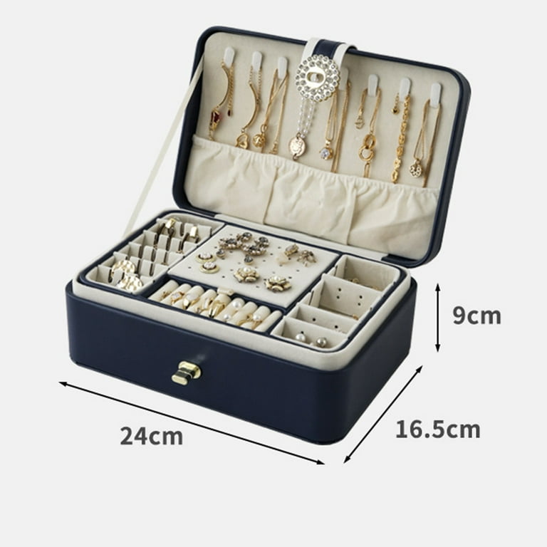 VEAREAR Jewelry Box Double Layers Large Capacity Compartment