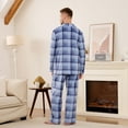 thumbnail image 4 of Vulcanodon Men's Plaid Pajama Set, Soft Long Sleeve Button-Down 2-piece Sleepwear with Lapel Collar & Pockets Cozy Lounge PJs(BLUE-GREY PLAID, S), 4 of 4