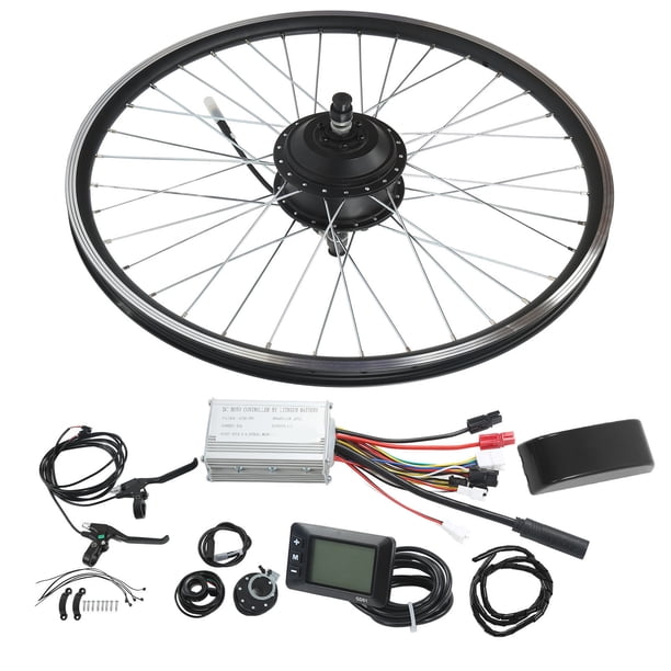 Kit de motor de conversión de bicicleta eléctrica de rueda delantera, 36 V, 250 W, 26 pulgadas W, rueda delantera con medidor LCD, kit de rueda de motor de tracción delantera para vehículos de carretera, el mejor de su clase