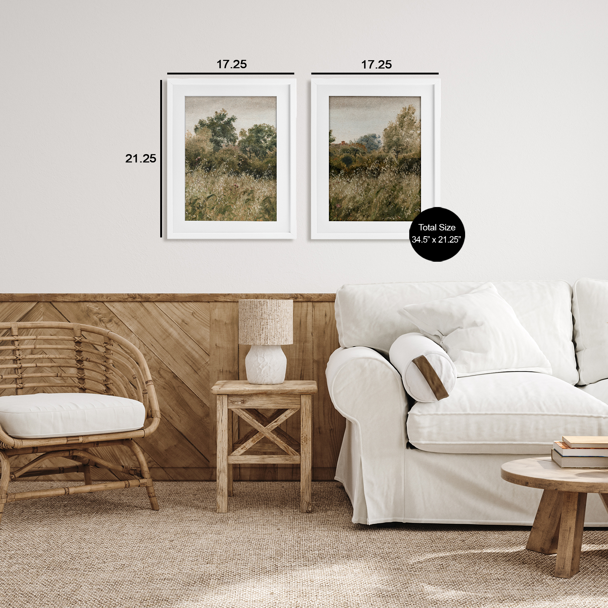 Rural Foliage Thicket 2 Piece White Framed Print Under Glass Set, design by Lettered and Lined