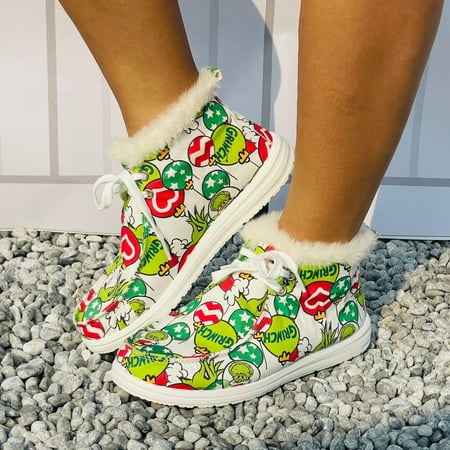 

Homchy Christmas Shoes Shoes for Women Floral Print Women Sports Shoes Flat Breathable Canvas Shoes