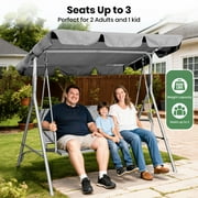 GVDV 3-Person Porch Swing, Outdoor Patio Swing with Adjustable Canopy and Steel Frame for Garden and Backyard, Grey
