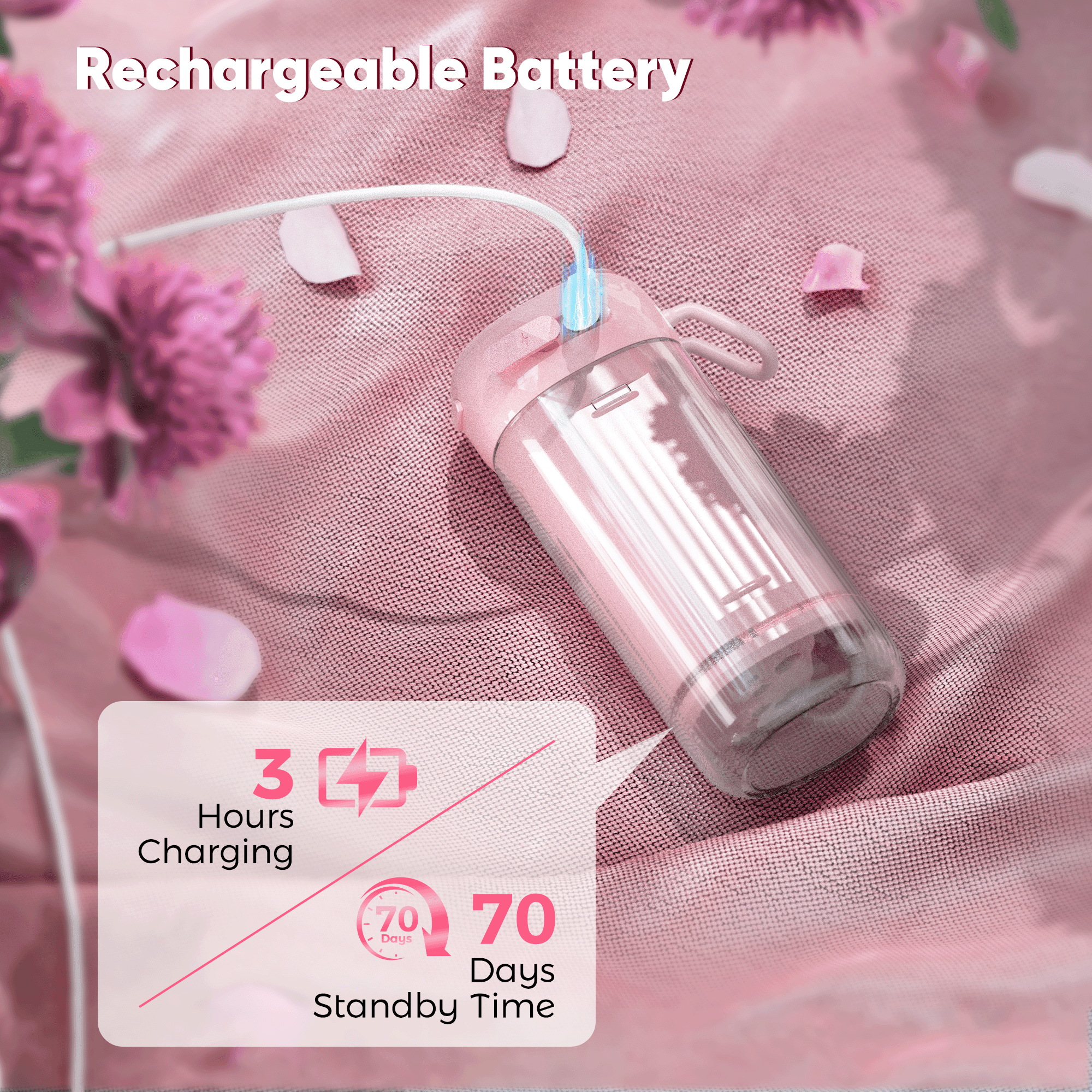 VIIWII Portable Water Flosser for Teeth Mini Cordless Rechargeable with 4 Modes,IPX7 Waterproof,200ML Large Tank,Oral Irrigator for Travel Home Use,Pink