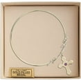 thumbnail image 3 of 7 1/2 inch Round Double Loop Bangle Bracelet w/ Cross medal charm w/ February Purple Swarovski Crystal, 3 of 3