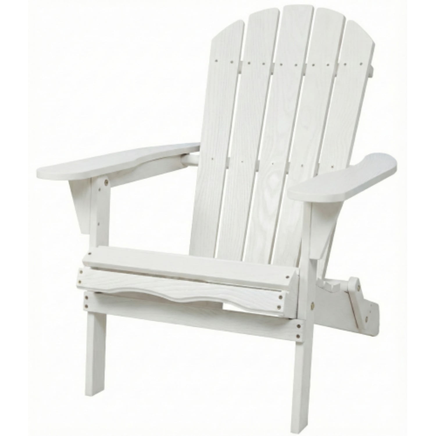 Wooden Adirondack Chair, Outdoor Folding Patio Lounge Chair with Embossed Wood Grain, Solid Hemlock Wood Chair for Garden, Deck, Porch, Pool, White
