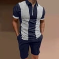 thumbnail image 2 of Vedolay Workout Short Set Men's 2 Piece Sets Beach Clothes Summer Tracksuits Short Sleeve Zip Suit for Casual Party,Navy 3XL, 2 of 4