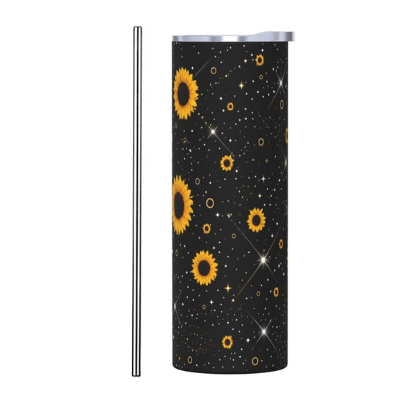 20oz Sunflower Galaxy Space Floral Insulated Tumbler with Straw Travel Cup Car Cup with Stainless Steel Straw