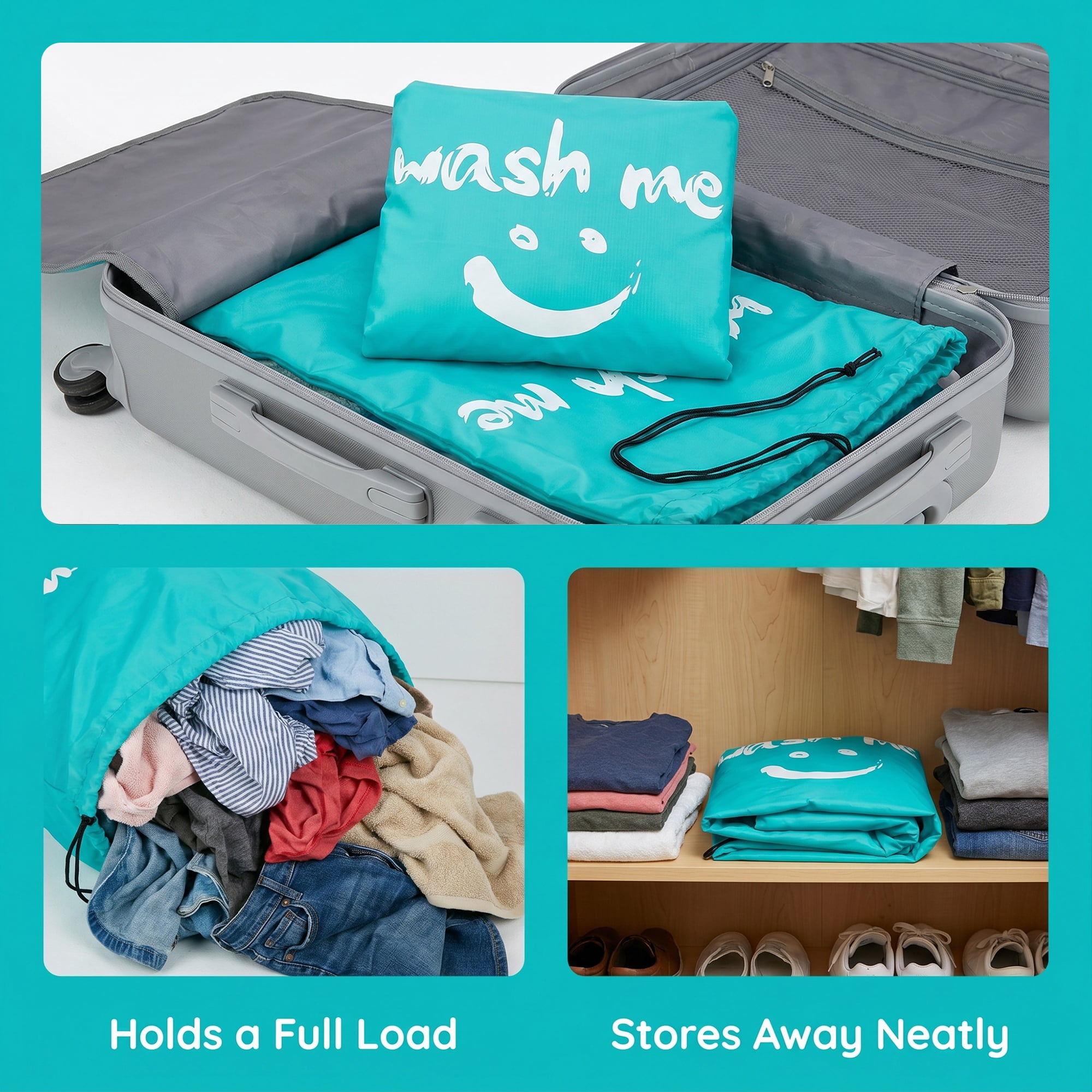 Unique Bargains 2Pcs Waterproof Wet Dry Travel Laundry Bag Green 24" x 36.2"