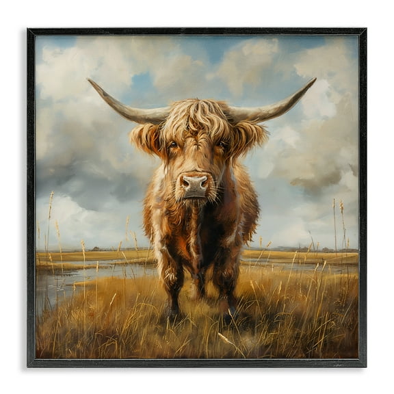 Stupell Industries Cattle on Scenic Farm Animals Painting Black Framed Art Print Wall Art, 12 x 12