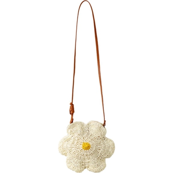 Vjnyvs Women's Sunflower Shaped Straw Woven Crossbody Bag Summer Beach Handbag Vacation Purse