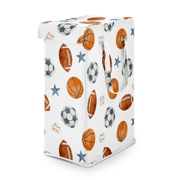 Sweet Jojo Designs Watercolor Sports Theme Boy Foldable Laundry Hamper with Handles