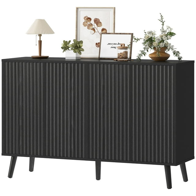 CoSoTower Buffet avec Rangement, Buffet Moderne Cannelé avec Étagères Ajustables pour Salle à Manger Salon, Noir
