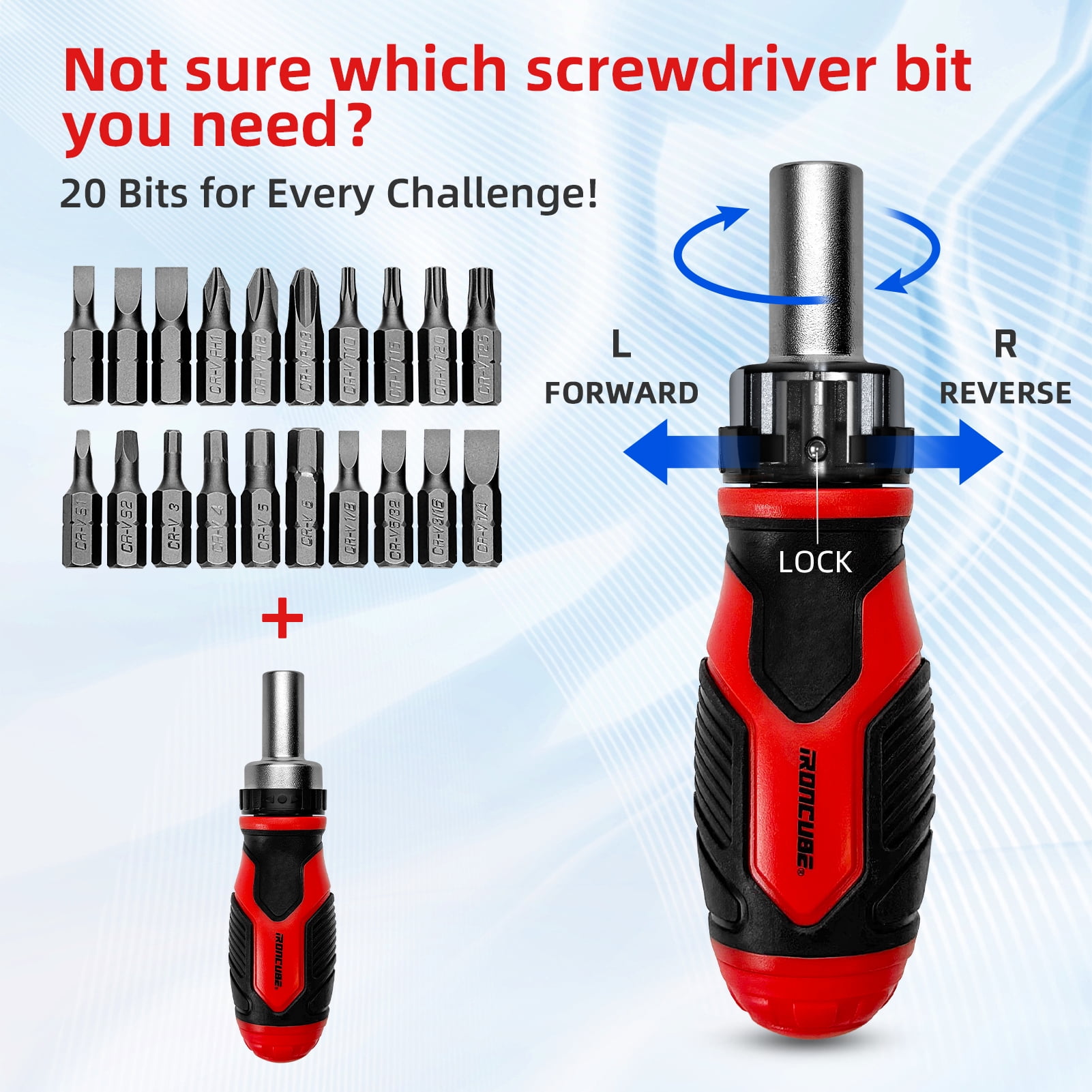 IRONCUBE 53-Piece Compact Socket Tool Set with Ratcheting Screwdriver & Adjustable Wrench for Garage, Auto Repair, Household Backyard & College Dorm