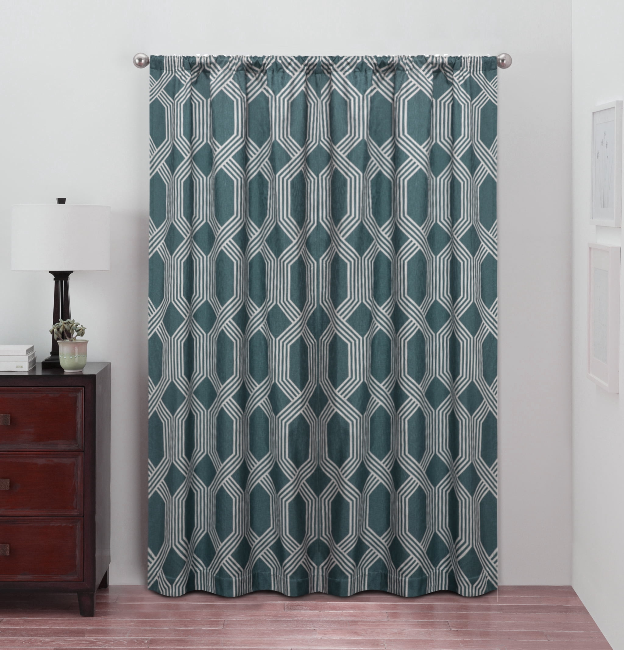 Eclipse Draft Stopper Room Darkening Fleece Lined Rod Pocket, Single Curtain Panel, Blue Geo, 42" W x 84" L