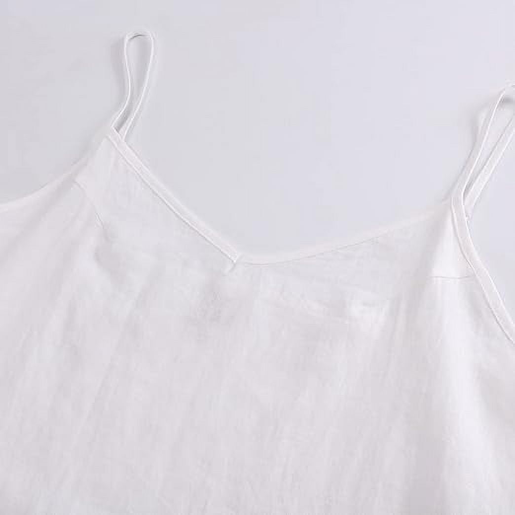 Amazhyu 100% Linen V Neck Spaghetti Strap Sleeveless Summer Causal Dresses with Slit for Women