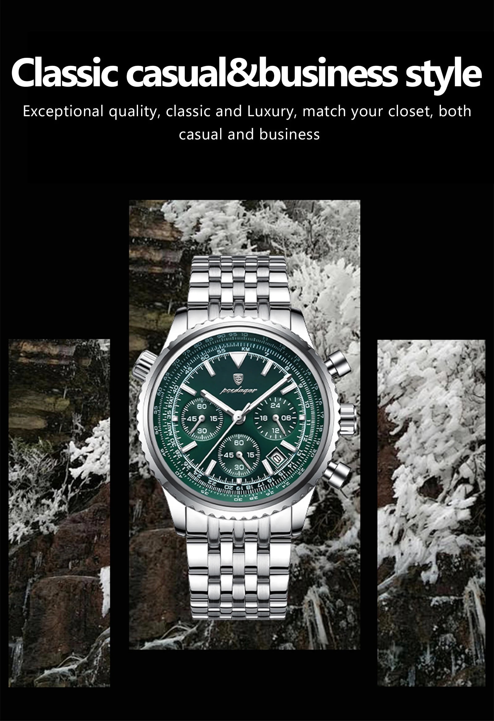 Poedagar Man Wristwatch Sport Quartz Stainless Steel Male Watches Waterproof Chronograph Watch