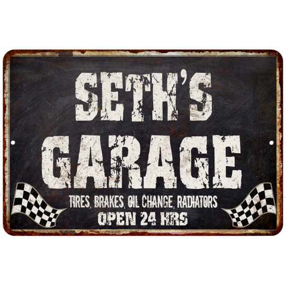 SETH'S Garage Black Grunge Sign 8 x 12 High Gloss Metal 208120005112