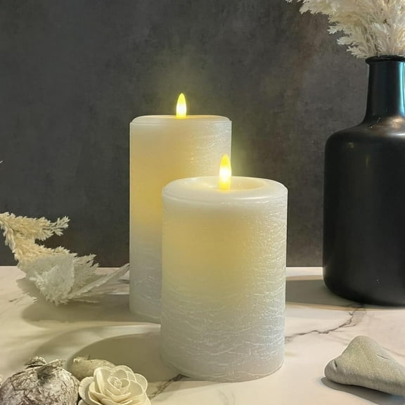 LumiPur Signature Natural Glow Flameless Wax Pillar 2 Pack LED Candle 3.5" x 5" and 3.5" x 7" Gray Fog