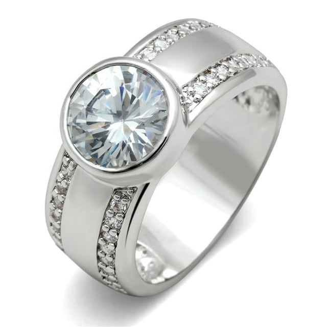 Women Rhodium Brass Ring with AAA Grade CZ in Clear - Size 10