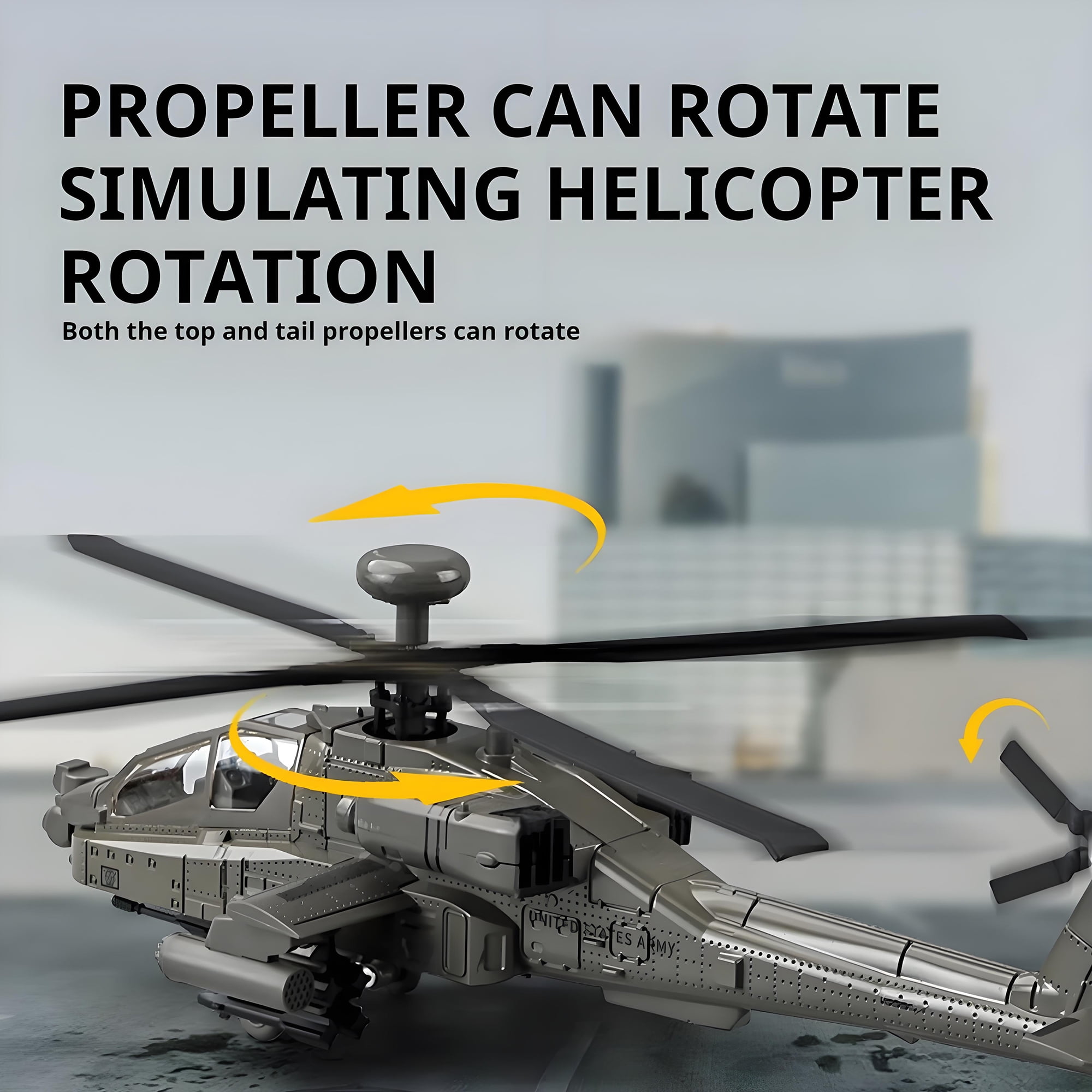 Anmyjuly 1:64 Scale Apache Die Cast Toy AH-64 Helicopter Gunships Military Model，Suitable for Collection and Gifts for Boys