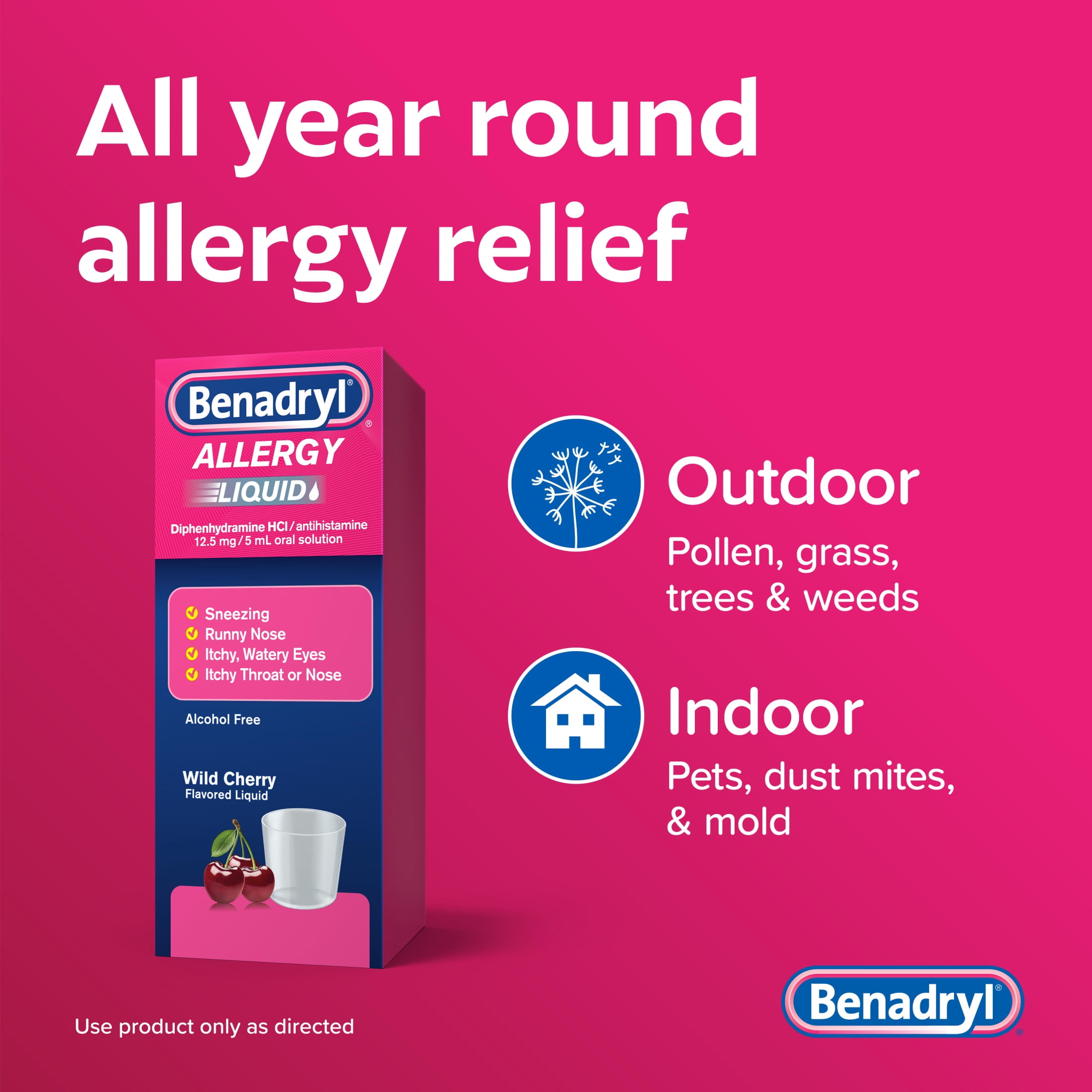 Benadryl Allergy Relief Liquid for Adults, Wild Cherry, 4 fl. oz
